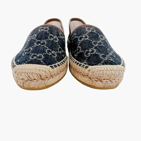 Gucci GG Monogram Espadrille Flats EU 37 US 7 Navy Blue Denim Slip On Rope Shoe - Picture 6 of 11